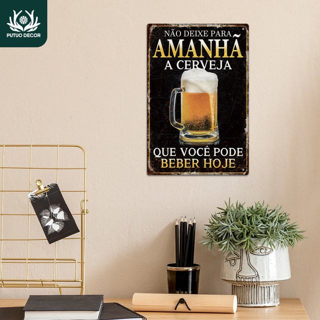 Putuo Decor Vintage Metallblechschild N Nang DEIX PARA AMANHÃ in Mehrfarbig mit Typografie für deine Wand - Bild 1