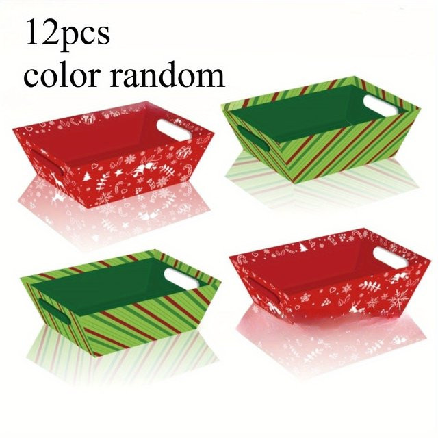 12 Stück Weihnachtsgeschenkboxen aus Pappe mit Deckel in Rot und Grün gestreift sowie mit Schneeflocken- und Rentier-Motiven - Bild 1