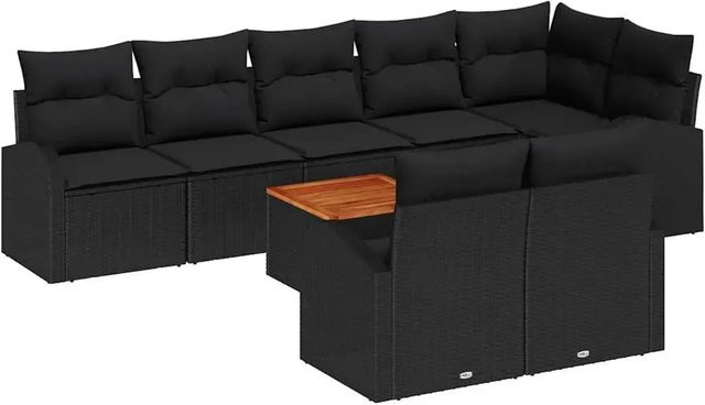 vidaXL Garten-Sofa-Set 9-teilig aus Poly Rattan in Schwarz - Bild 1