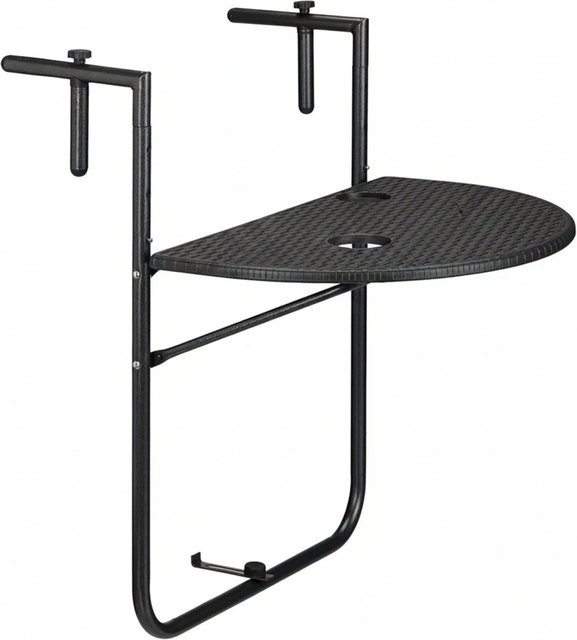 Relaxdays Balkonhängetisch in Schwarz mit Rattan-Optik, klappbar und höhenverstellbar, B/T/H: 84 x 60 x 63 cm - Bild 1