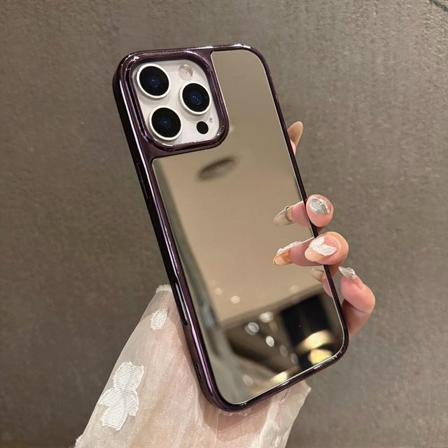 Stoßfeste iPhone Hülle mit integriertem Kosmetikspiegel in Purple für iPhone 16 15 14 13 12 11 Pro Max Plus und Air Modelle - Bild 1