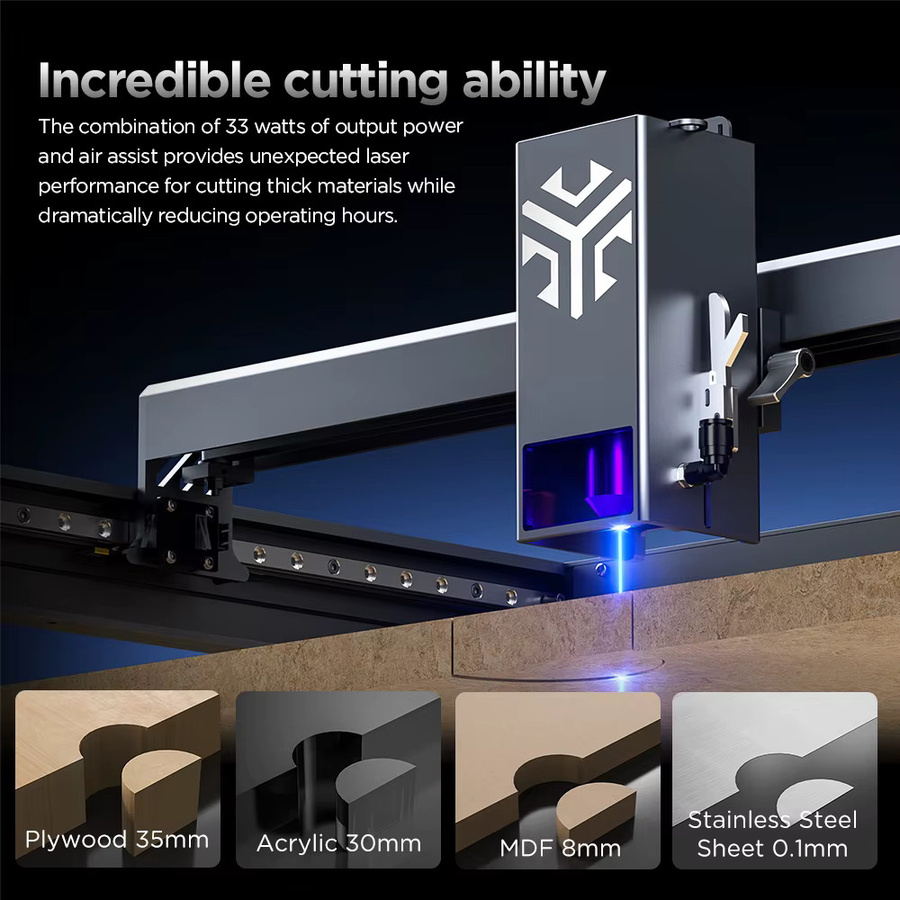 ACMER P2 Lasergravur und Laserschneidemaschine mit 33W Leistung und 30000mm/min Hochgeschwindigkeitsgravur inklusive Sicherheitsvorrichtungen und APP-Unterstützung - Bild 2