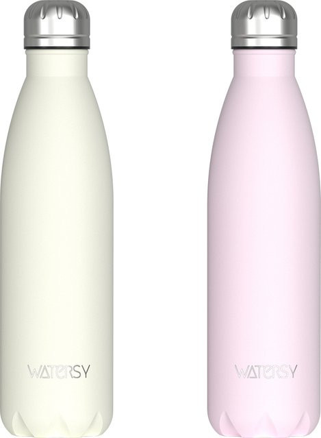 WATERSY 2er Set Sportflaschen aus Edelstahl, vakuumisolierte Thermoskanne für Kaffee und Getränke, Weiß, 500 ml pro Flasche - Bild 1