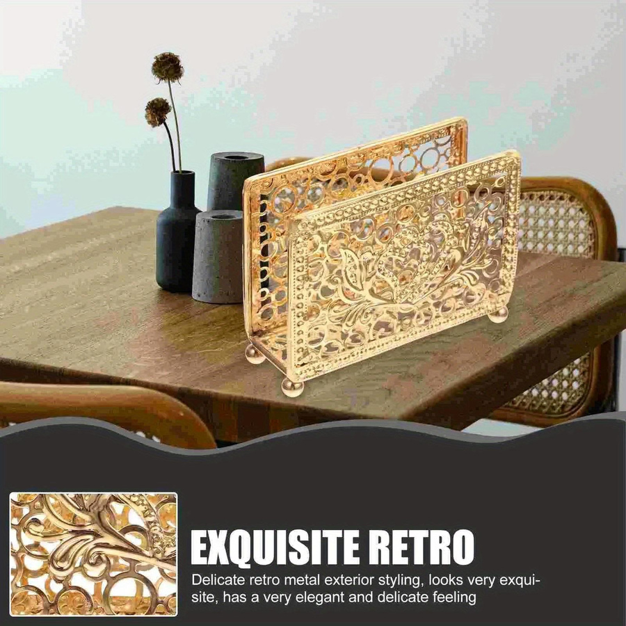 Serviettenhalter aus Metall im Retro-Stil in Gold für Schreibtisch und Restaurant - Bild 2