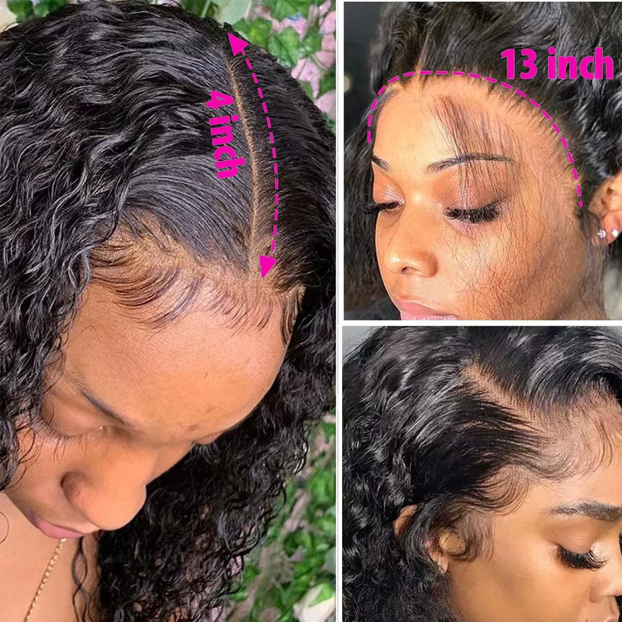 Duoxuan Bob-Perücke, 100 % Echthaar, kurze Wellen, transparente Spitze-Front, 40,6 cm - Bild 1