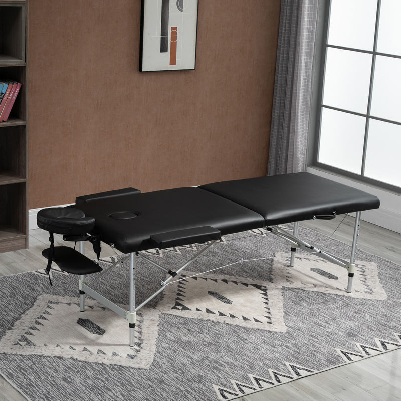 HOMCOM Massageliege mit 2 Zonen, klappbarer Massagetisch aus Aluminiumlegierung mit Kunstleder-Bezug in Schwarz, inklusive Kopfstütze, Armlehnen und Tasche, Breite: 70 cm (Hinweis: Die Breite von 90 cm aus dem Text wurde als maximale Breite interpretiert, - Bild 2