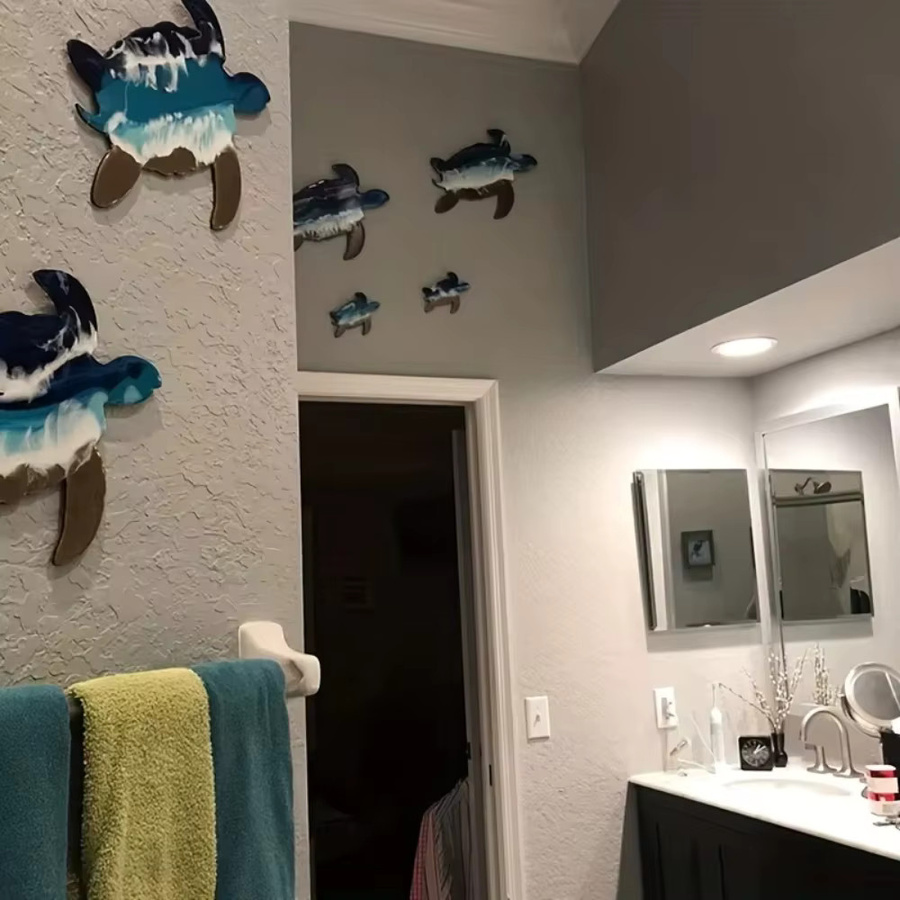 HELLOYOUNG Wanddekoration Meereschildkröte aus Metall in Schwarz und Blau, Maritimes Strand-Wandbild für Wohnzimmer und Kinderzimmer - Bild 4