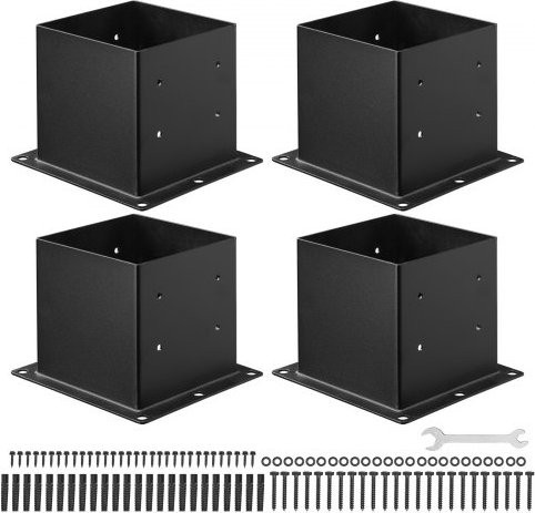 VEVOR Aufschraubhülse Pfostenträger aus Karbonstahl für 88,9 x 88,9 mm Pfosten, Innenmaß: 92 x 92 mm, 4 Stück, Schwarz - Bild 1