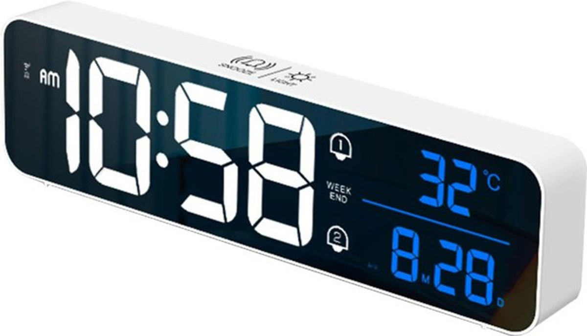 Tooarts Digitaler LED Wecker mit Thermometer, Datumsanzeige und Schlummerfunktion, Wandmontage, Kunststoff, Schwarz/Silber/Weiß - Bild 1
