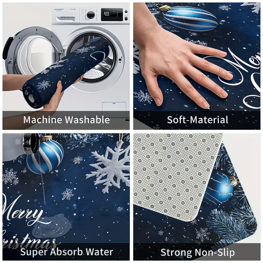 VIKAMA 2-teiliges Teppich-Set Schneeflocken Design in Blau, rutschfest und schmutzabweisend für Wohnzimmer, Flur oder Badezimmer - Bild 5