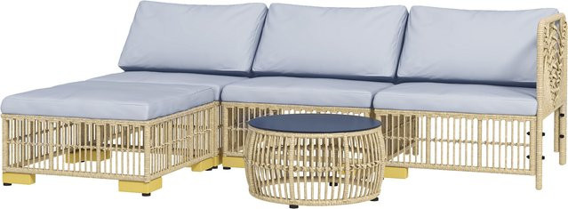 Outsunny 5-tlg Rattan Gartenmöbel-Set mit Ecksofa, Hocker und Kissen in Hellgrau und Beige aus Stahl und PE-Rattan - Bild 1