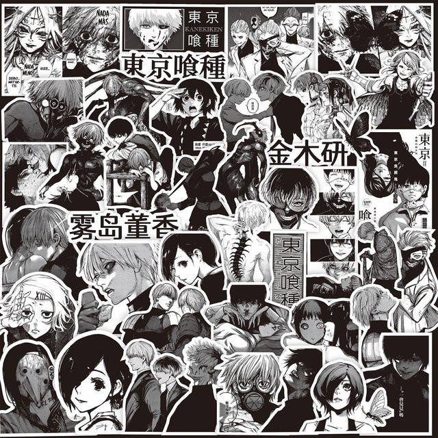 70 Stück Tokyo Ghoul Kaneki Ken Anime Aufkleber in Schwarz und Weiß für Laptop, Koffer und Scrapbooking - Bild 1