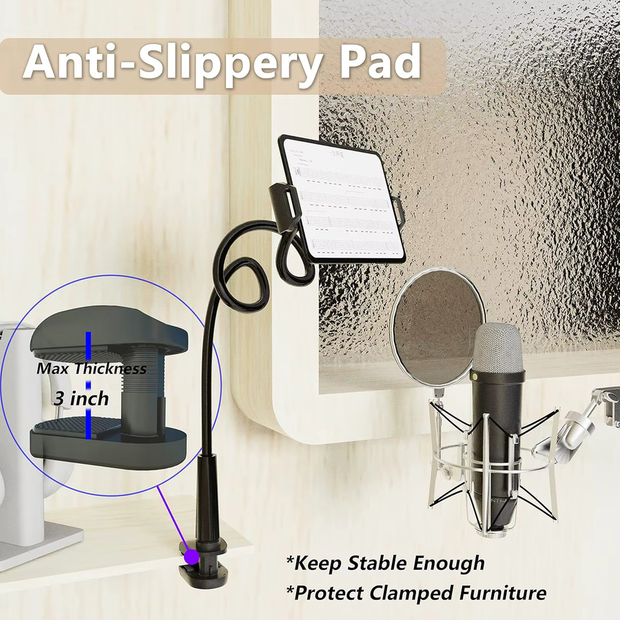 NYFundas Tablet Ständer mit flexiblem Schwanenhals und Clip-Halterung in Schwarz für iPad, Samsung Galaxy, Xiaomi und Kindle - Bild 2