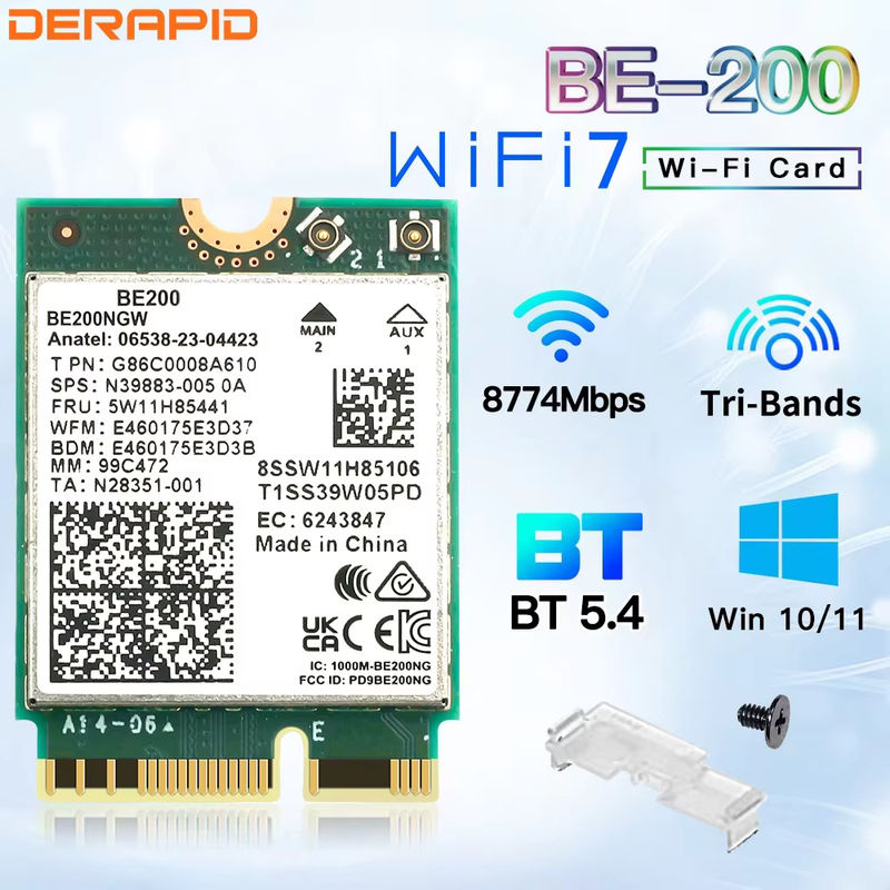 DERAPID Tri-Band WiFi 7 BE200NGW M.2 Adapter mit Bluetooth 5.4 für PC und Laptop, kompatibel mit Windows 10/11 - Bild 5