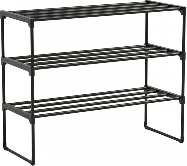 Relaxdays Schuhregal aus Metall in Schwarz, stapelbares Stecksystem mit 3 Ebenen, B/H/T: 68 x 55 x 30 cm - Bild 1