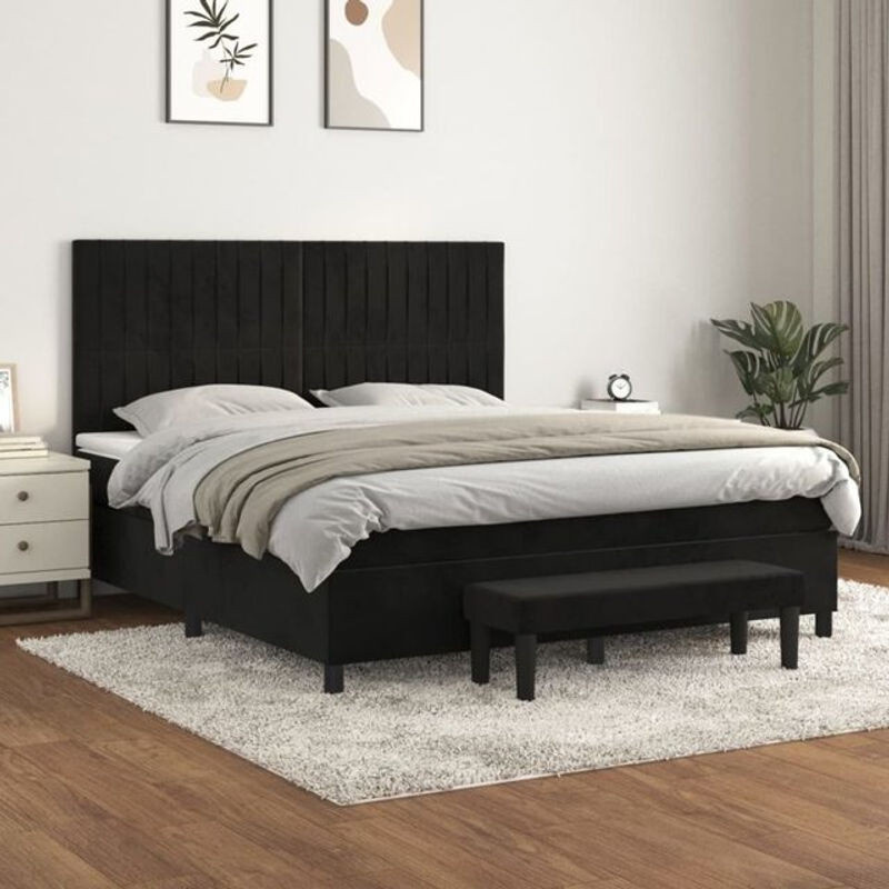 Vidaxl Boxspringbett mit Matratze aus Samt in Schwarz B/T/H: 160 x 200 cm - Bild 1