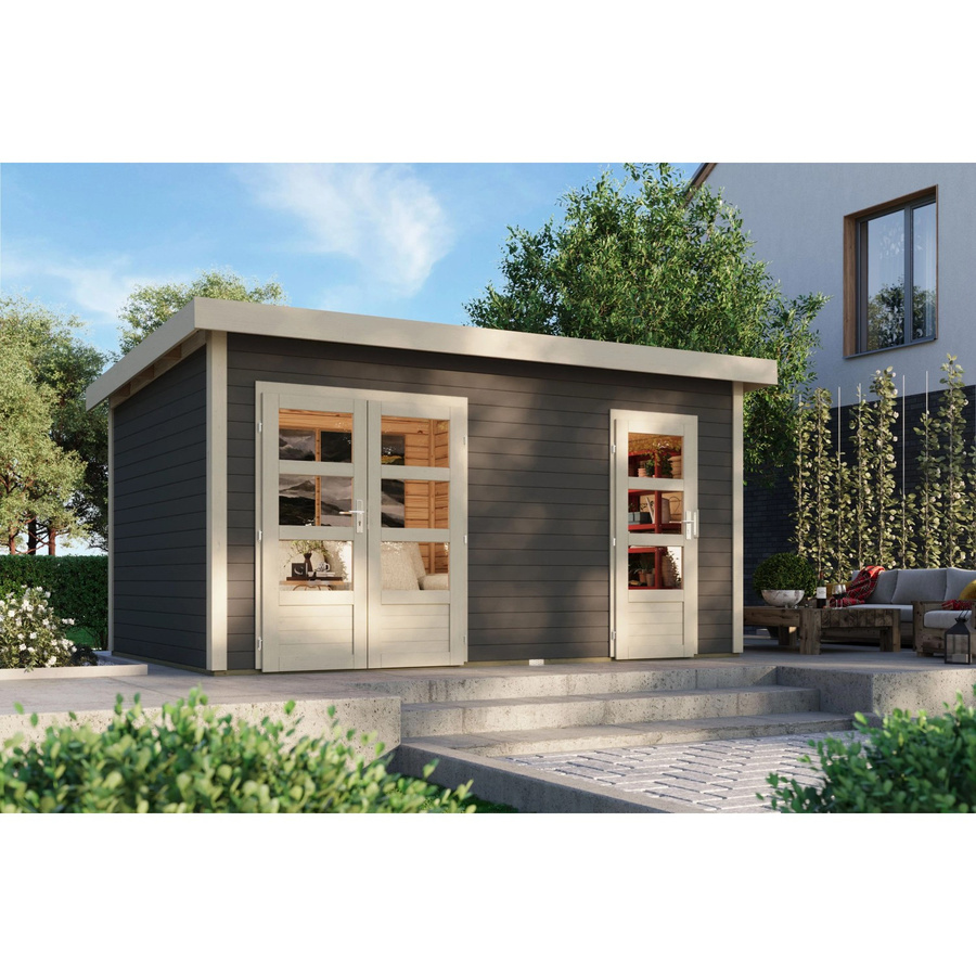 Karibu Holz-Gartenhaus Glostrup mit Flachdach in Terragrau, B: 420 cm, T: 270 cm, H: 230 cm - Bild 2