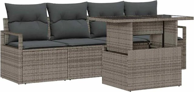 vidaXL Garten-Sofa-Set aus Poly Rattan in Grau mit 5 Teilen, Polsterung und integriertem Stauraum - Bild 1