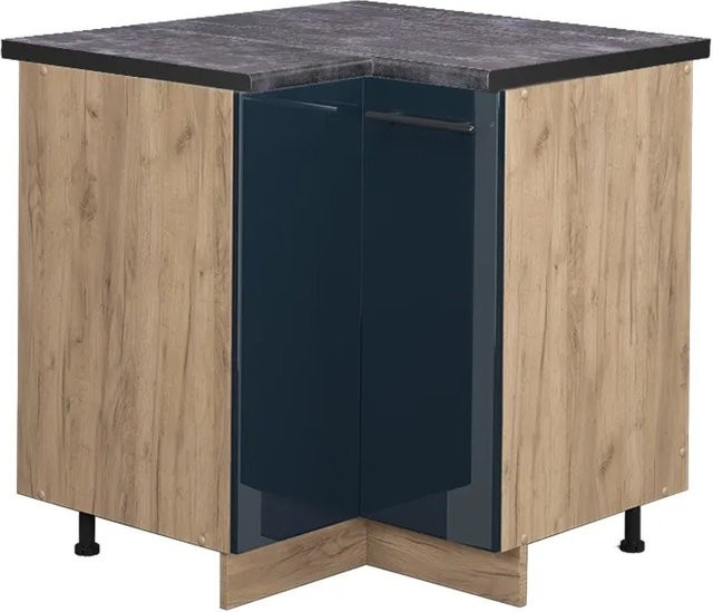 Vicco Eckunterschrank Fame-Line Eiche Dunkelblau Hochglanz mit Arbeitsplatte Anthrazit Höhe: 87 cm - Bild 2