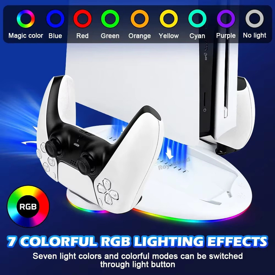 HeroAngel Schnellladestation und Kühlstation mit RGB-LED-Beleuchtung für PS5 Slim Controller, Weiß/Multicolor - Bild 3