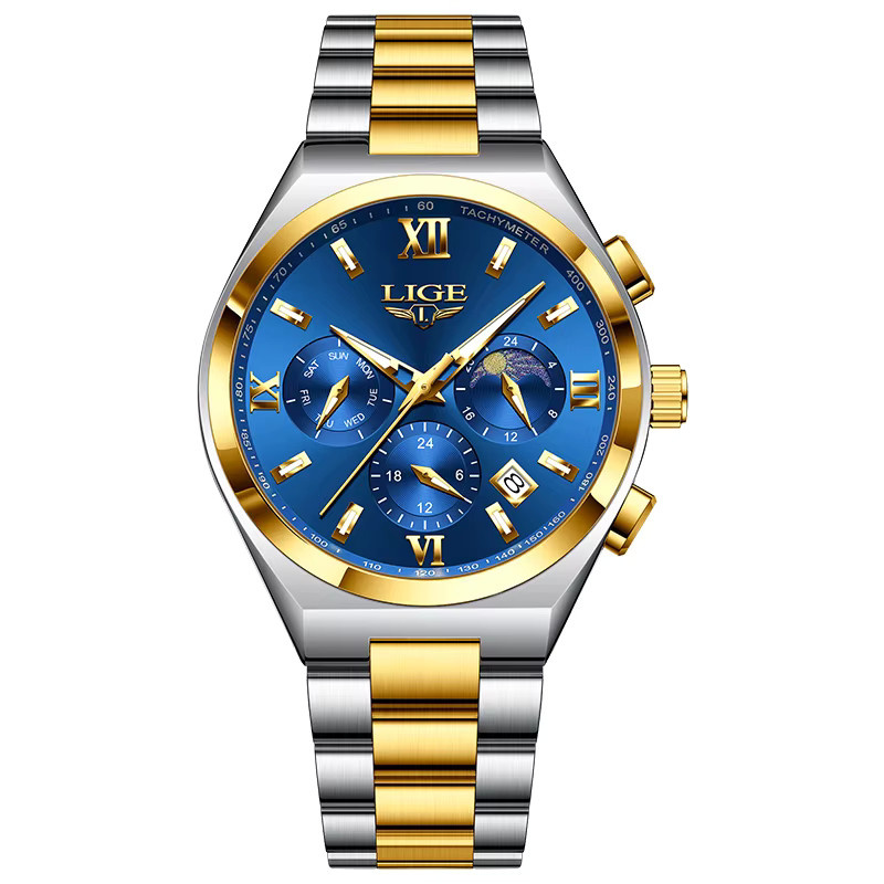 LIGE Armbanduhr Chronograph, Quarz, Edelstahl, Blau, Herren - Bild 7
