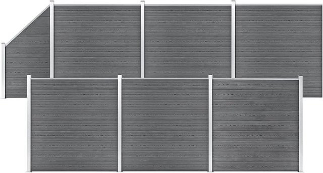 vidaXL WPC Zaun-Set aus Holz-Kunststoff-Verbundwerkstoff und Aluminium in Grau, 6 Quadrate und 1 Schräge, B/T/H: 1138 x 20,3 x 186 cm - Bild 1