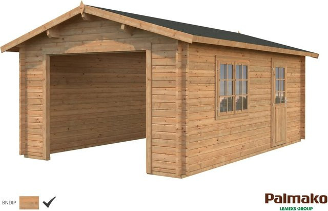 Palmako Holzgarage Roger aus Leimholz in Braun mit Nebeneingangstür und Iso-Verglasung B: 550 cm, T: 360 cm - Bild 1