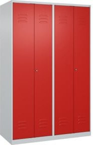 C+P PSA Doppel-Spind Classic PLUS mit 4 Abteilen, Farbe Lichtgrau und Verkehrsrot, B/T/H: 120 x 50 x 185 cm, mit Zylinderschloss - Bild 1