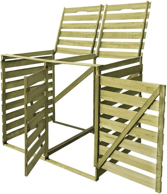 vidaXL Mülltonnenbox aus imprägniertem Kiefernholz für 2 Tonnen à 240 L in Grün oder Braun, B: 142 cm, H: 120 cm, T: 92 cm - Bild 1