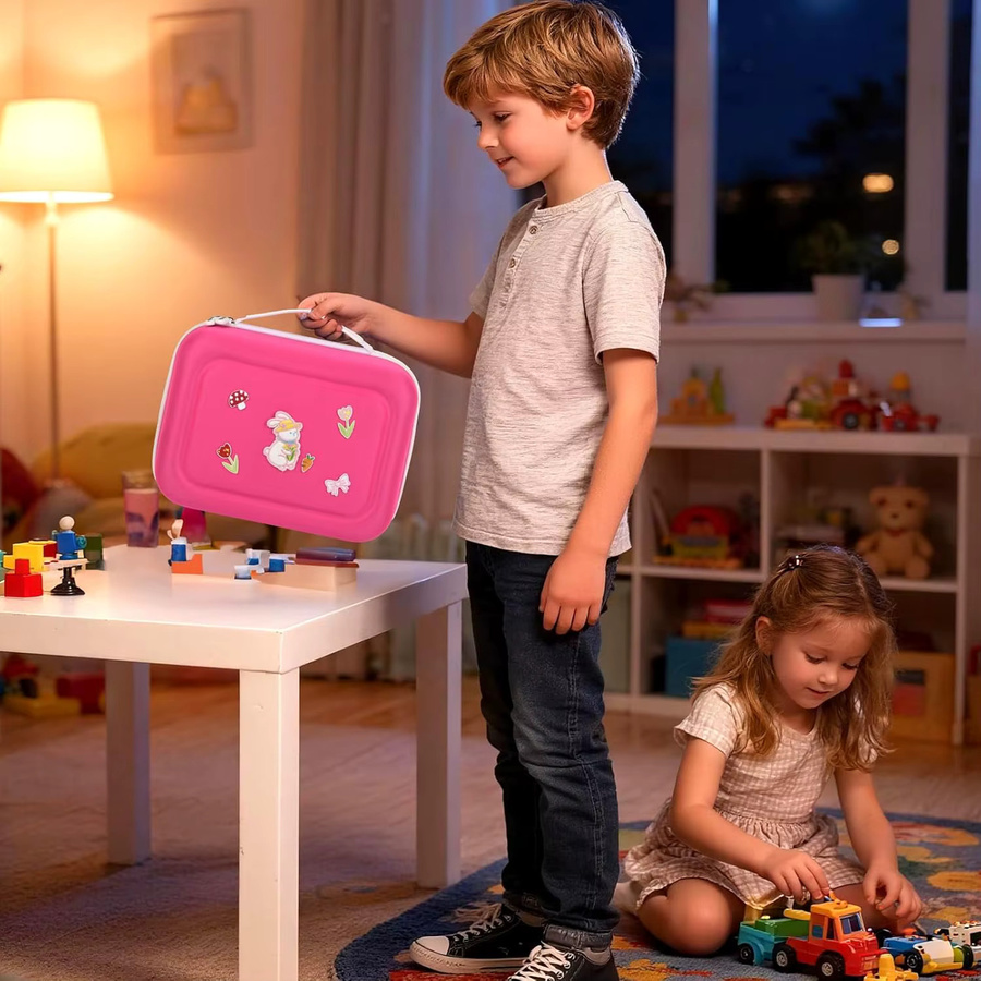 Paiyule Aufbewahrungstasche für Little Tikes Story Dream Machine Starter Set, Organizer aus Stoff in Pink mit 5 DIY-Stickerei-Patches, B/H/T: 28,0 x 13,0 x 28,0 cm - Bild 4