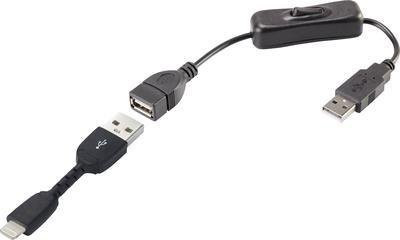 Renkforce USB 2.0 Kabel mit USB-A und Apple Lightning Stecker in Schwarz, Länge: 30,00 cm, mit Ein/Aus-Schalter und vergoldeten Steckkontakten (RF-3346622) - Bild 1
