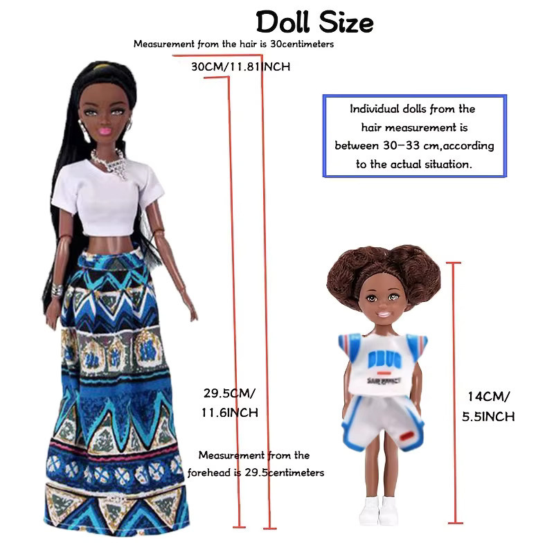 Barnewa Afrikanische Mutter-Tochter-Figuren-Set, Puppen, Schwarz, Bunt / Mehrfarbig - Bild 1