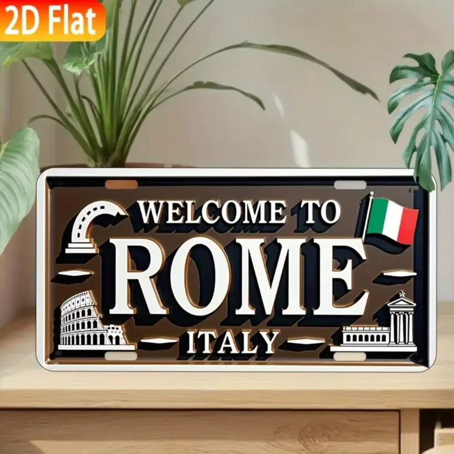 CIFBUY Vintage Aluminium-Wandkunst Italien Rom Metallschild Wanddekoration, B: 30,5 cm, H: 15,2 cm, Mehrfarbig - Bild 5