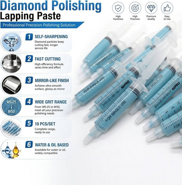 HX Diamant-Polierpaste Set mit 10 Stück à 5g für hohe Polierwirkung und gleichmäßige Korngröße - Bild 1