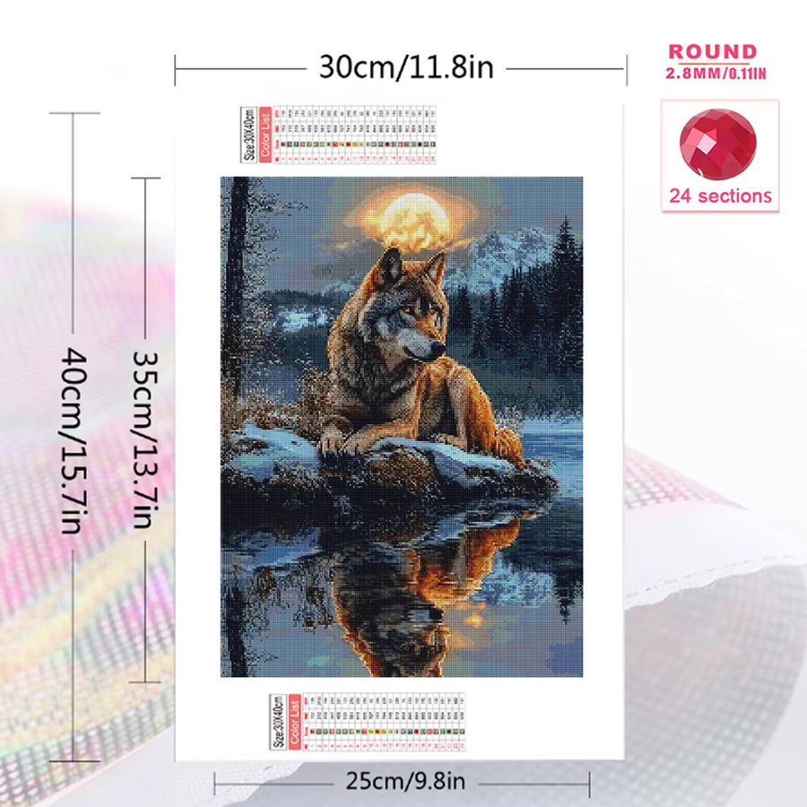 Momoart 5D-Diamantgemälde Wolf und Mond Bastelset, Mehrfarbig, B/H: 30 x 20 cm - Bild 2