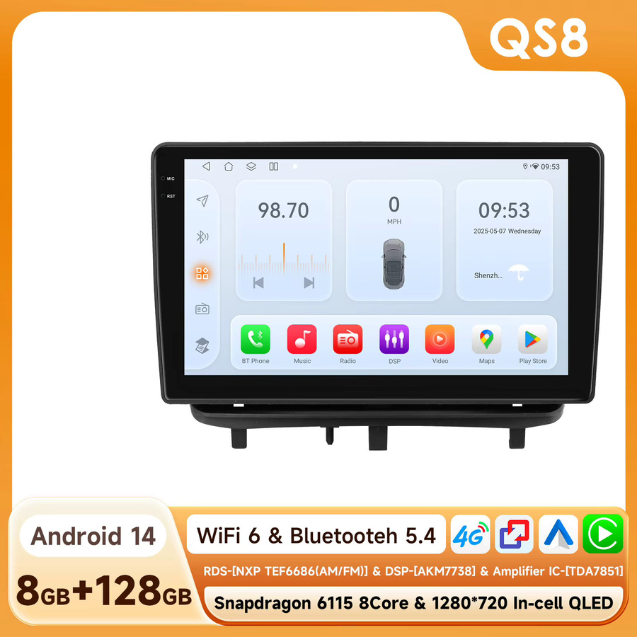 OSSURET 9 Zoll 2 Din Android 14 Autoradio für OPEL CORSA D 2007-2012 mit Qualcomm Snapdragon 6115 Octa Core, GPS-Navigation, Bluetooth, Wireless Carplay und CANBUS, Schwarz - Bild 7