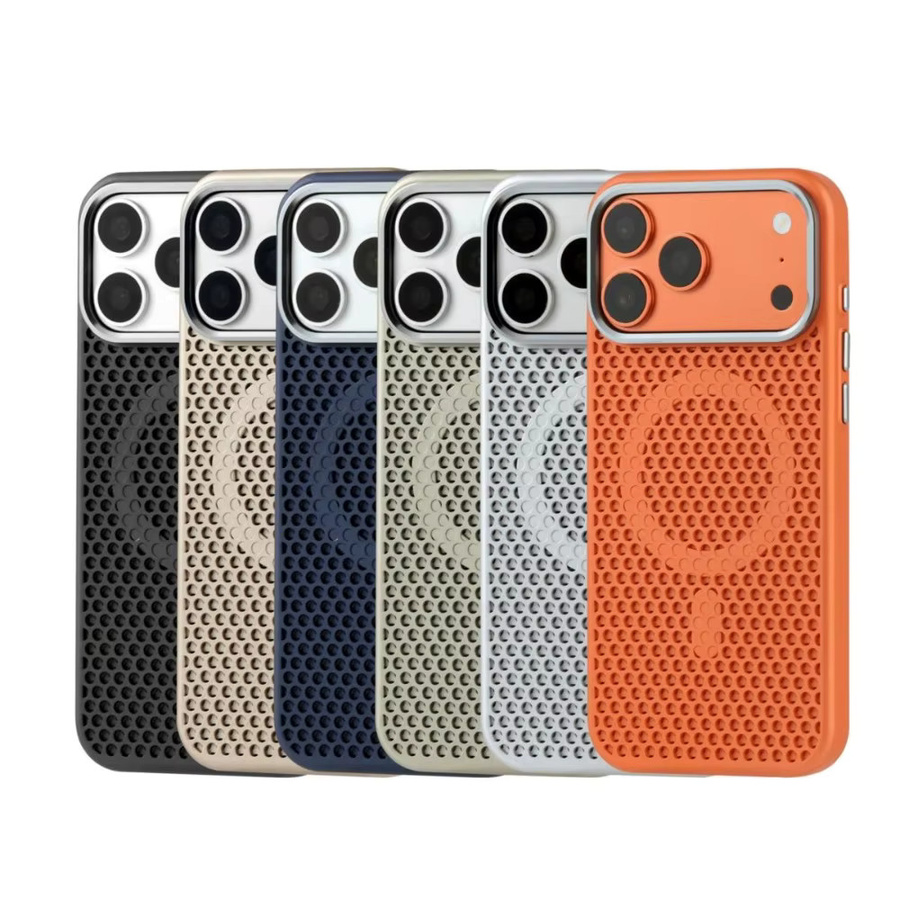 FUCHU 3D-Waben-Kühl-Magnet-Handyhülle mit MagSafe und Aluminiumlegierungs-Objektivrahmen für iPhone 17 16 15 14 13 12 Pro Max, Farbe: Silber - Bild 1