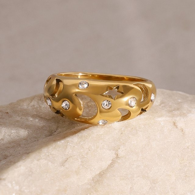 Erpels Ring, 750 Gold, Edelstahl, Mond Stern, Damen - Bild 1