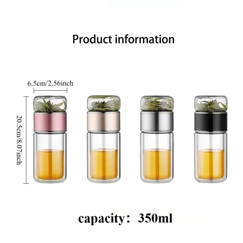 Doppelwandiger Tee-Ei-Glasbecher in Transparent mit Gold, isolierter und hitzebeständiger Tumbler mit 350 ml Fassungsvermögen - Bild 2