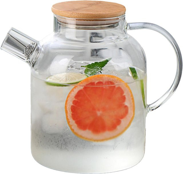 Wasserkrug mfySpace aus Glas mit Holzdeckel und Schneebesen, 1,8 l, transparent/weiß - Bild 1