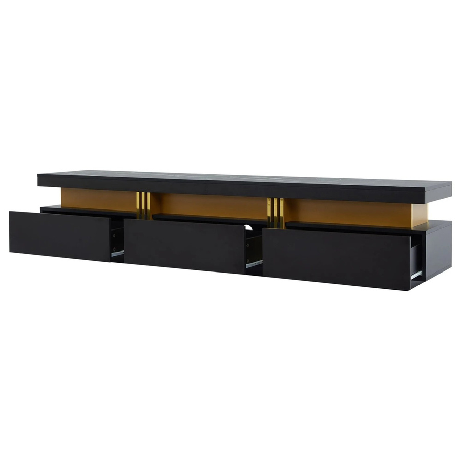 okwish TV Schrank in Schwarz mit Marmoroptik und Schubladen, B/T/H: 200 x 40 x 42 cm - Bild 2