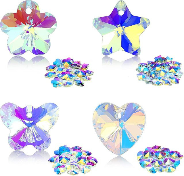 QIAO Anhänger Glasperlen, AB Farbe Kristall, 14 mm, Herz/Stern/Bär Charms - Bild 1