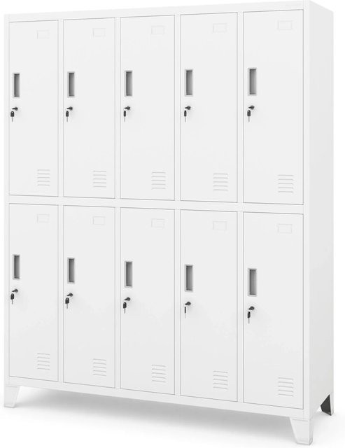 BARTEK Metallspind Umkleideschrank mit 10 Fächern in Weiß, B/T/H: 136 x 45 x 172 cm - Bild 1