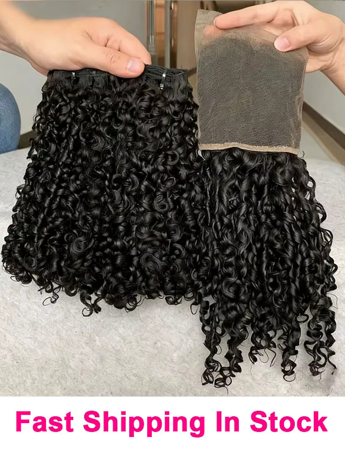 BINF Pixie Curly Brasilianisches Echthaar-Bündel mit Lace Closure, 8-24 Zoll - Bild 7