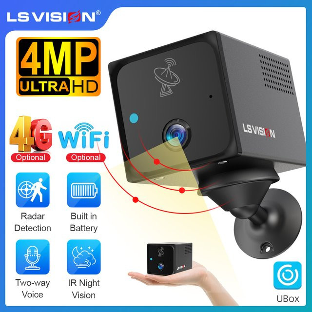 LS VISION 4MP Mini-Kamera Schwarz mit 4G und WiFi, kabellose Sicherheitskamera für den Innenbereich mit Radarerkennung, Farbnachtsicht und eingebautem Akku, steuerbar über die Ubox-App - Bild 1
