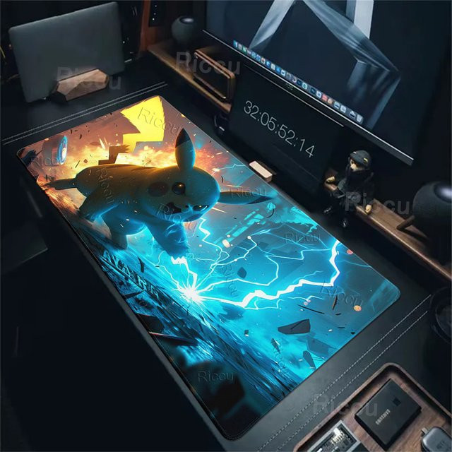 Potdemiel Gaming Mauspad Pikachu Japan Anime Design, Bunte Schreibtischunterlage für PC und Laptop, Mehrfarbig - Bild 1