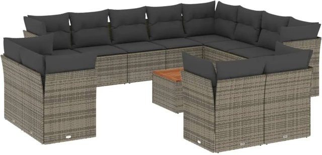 vidaXL 13-teilige Garten-Sofagarnitur in Grau aus Polyrattan mit Sitzkissen und Gartentisch - Bild 1