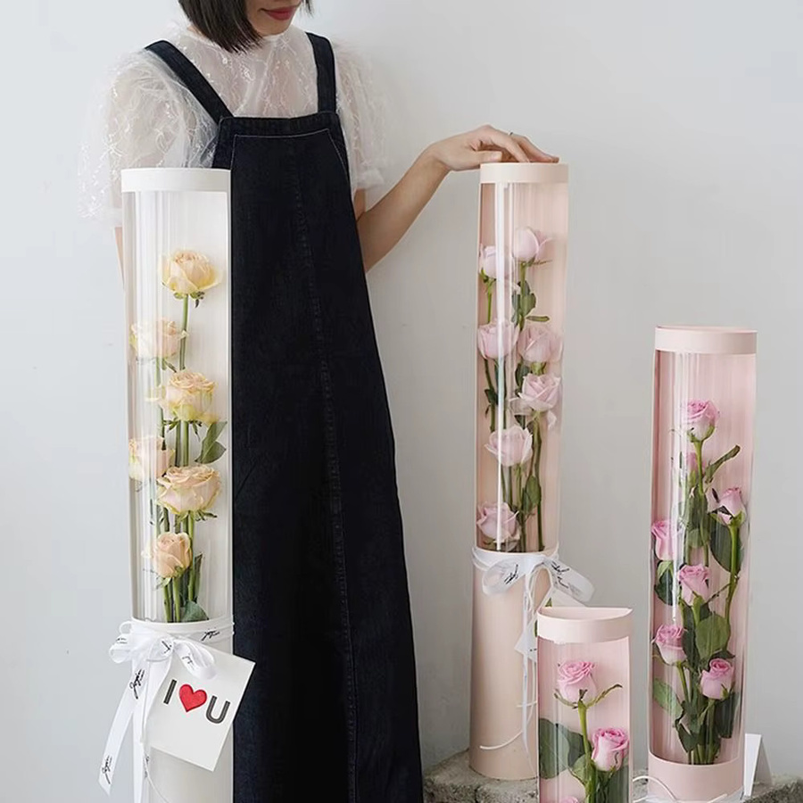 5 Stück transparente Blumenverpackungsbeutel in Pink für Rosen und Geschenke aus wasserdichtem Kunststoff - Bild 2