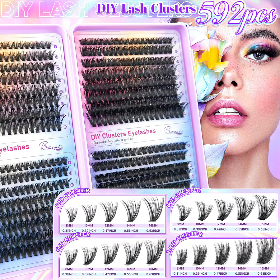 ORREUI Künstliche Wimpern Cluster-Stil, D-Curl, Unisex - Bild 4