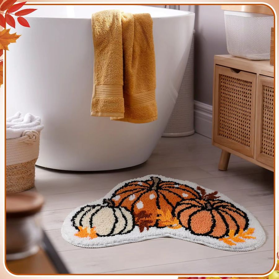 VIKAMA Herbst-Kürbis Fußmatte für Badezimmer, Wohnzimmer, Schlafzimmer und Küche, weich und waschbar, ideale Dekoration für Thanksgiving - Bild 4